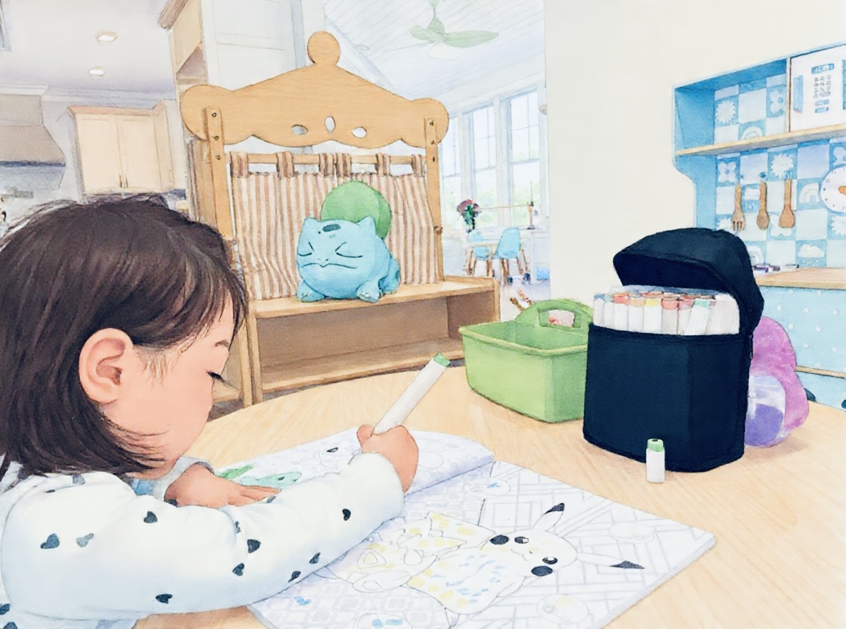 A child drawing at the table in the Ivy Grove classroom