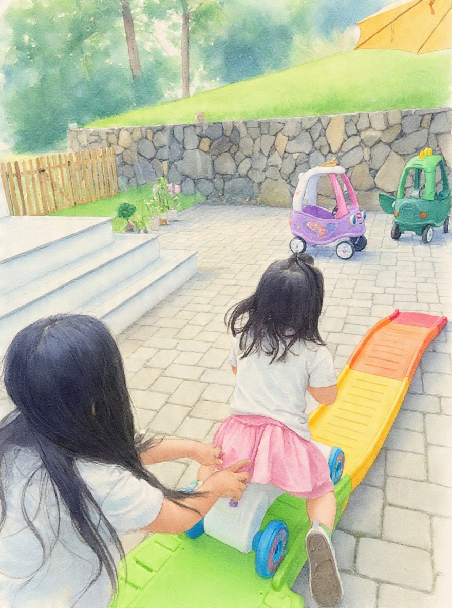 Children playing outdoors in the Ivy Grove yard
