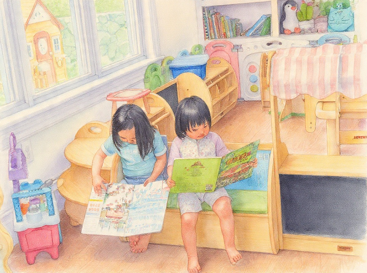Two children reading quietly together at Ivy Grove